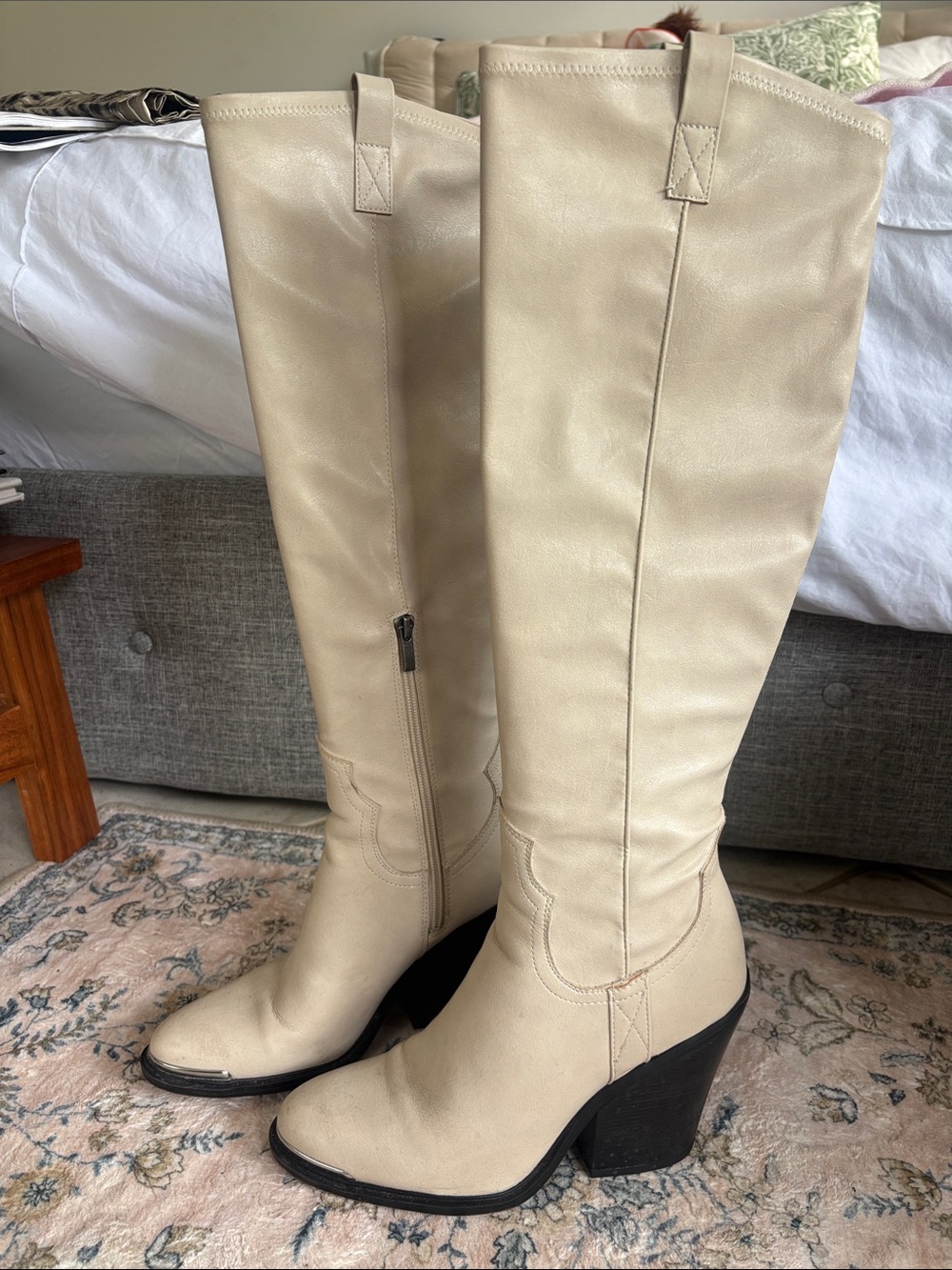 Franco Sarto Tall Cream Knee-High Block Heel Boots